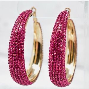 Pave Pink Rhinestone Crystal Large Hoop Earrings